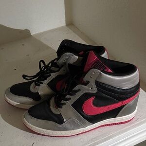 Nike Air Force sky high hidden wedge heel silver, black and pink